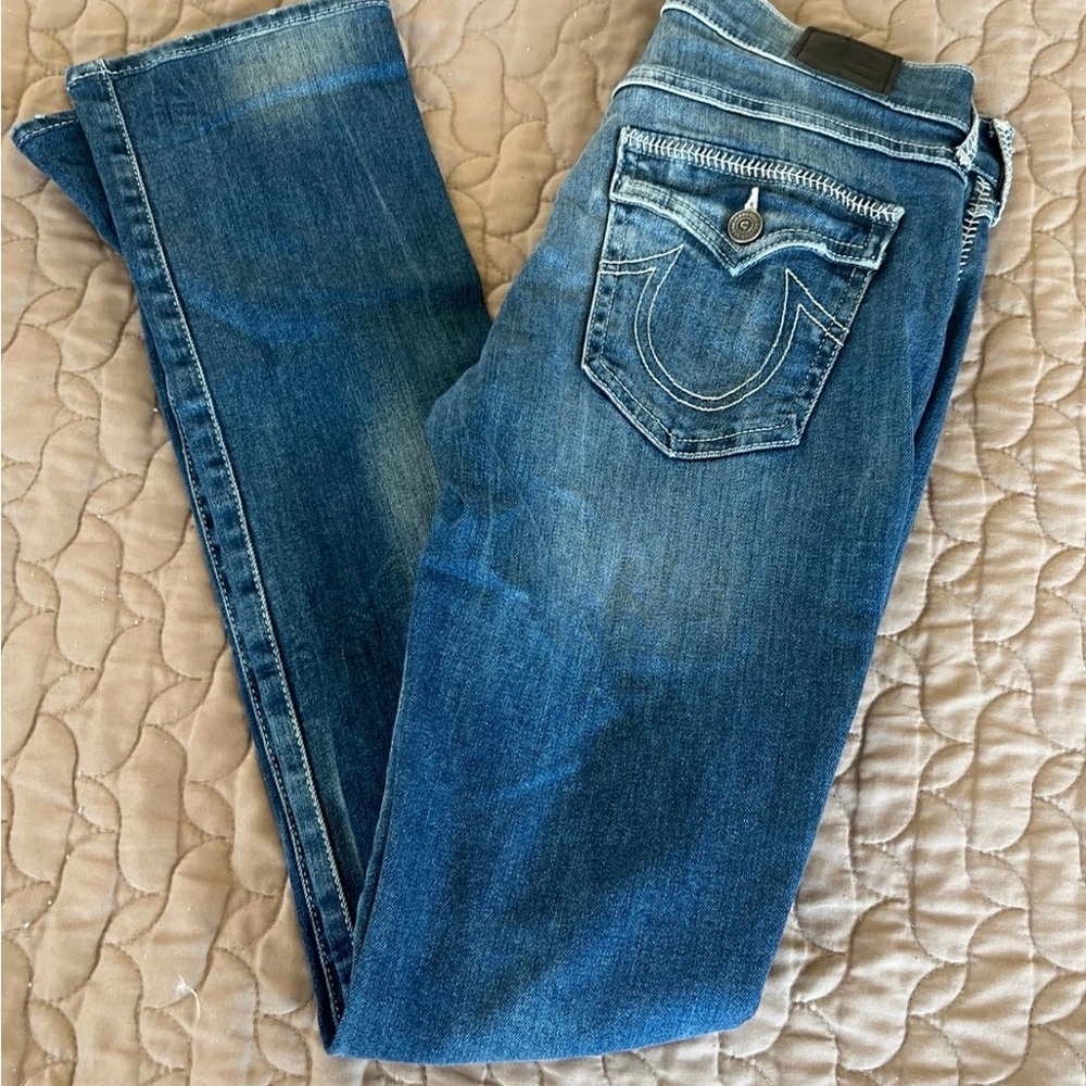 True Religion Women's Classic Blue Straight Leg Jeans